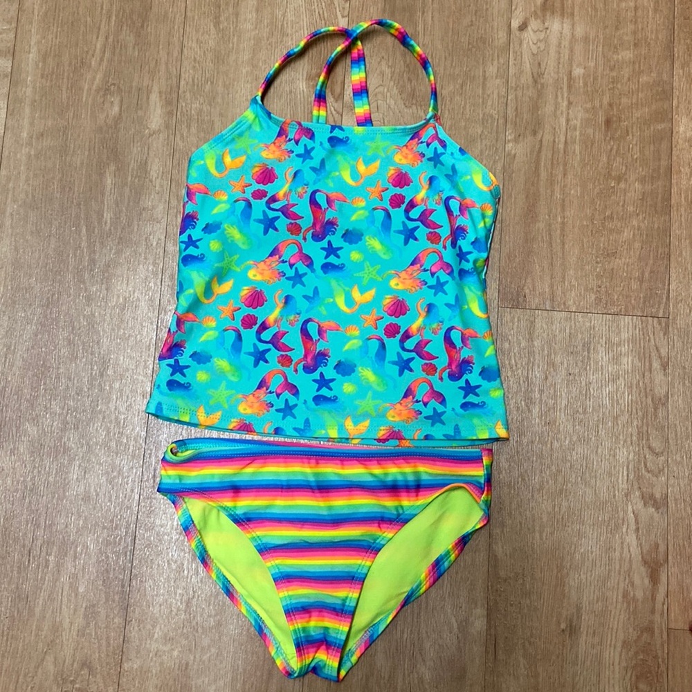 Girls Wonder Nation 2 Piece Mermaid Seashells Swimsuit Bikini Size M (7/8)